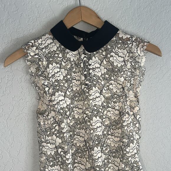 Zara Lace Sleeveless Top Sheer Peter Pan Collar Victorian Romantic Modest - Picture 5 of 10